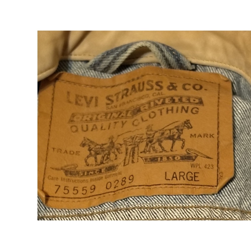 Levi Strauss & Co Denim Jacket Trucker Style Tan Collar Men Large Made in USA‎ - Picture 4 of 11